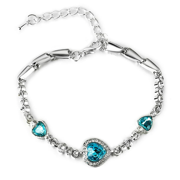Shades of Blue Unique Blue Rhinestone Snake Chain Silvertone Bracelet Adjustable Size 